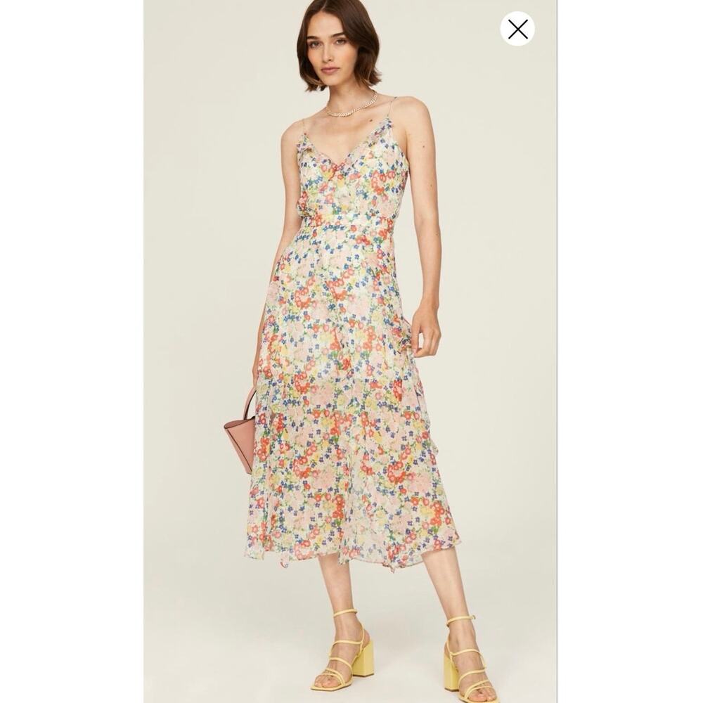 SALONI White Multicolored Floral Tropical Print Ruffle Detail Alya-B Dress US 12